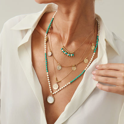 White Quartz and Howlite Polyster Goldtone Eye Sun Pendant Necklace Set, gold pendant necklace for women, styled look