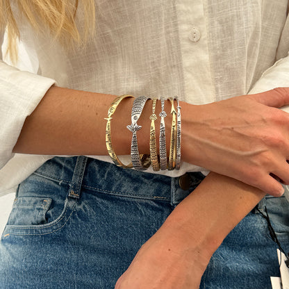 Enamel and Two Tone Fish Bangle Set, everyday style, lifestyle look