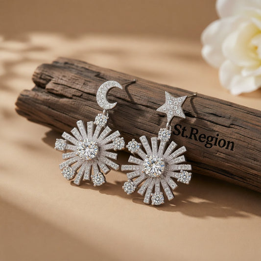 Cubic Zirconia & Silver-Plated Star Under Moon Drop Earrings