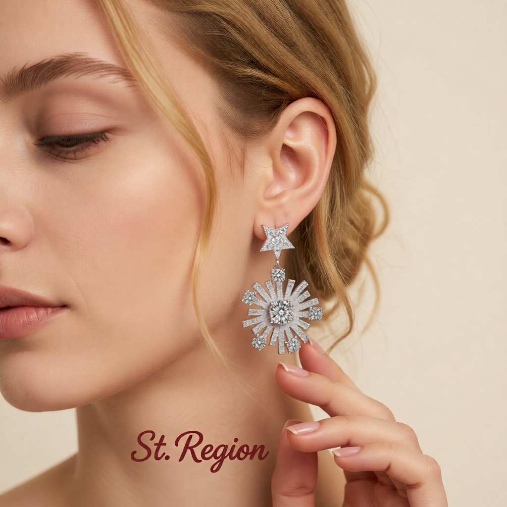 Cubic Zirconia & Silver-Plated Star Under Moon Drop Earrings
