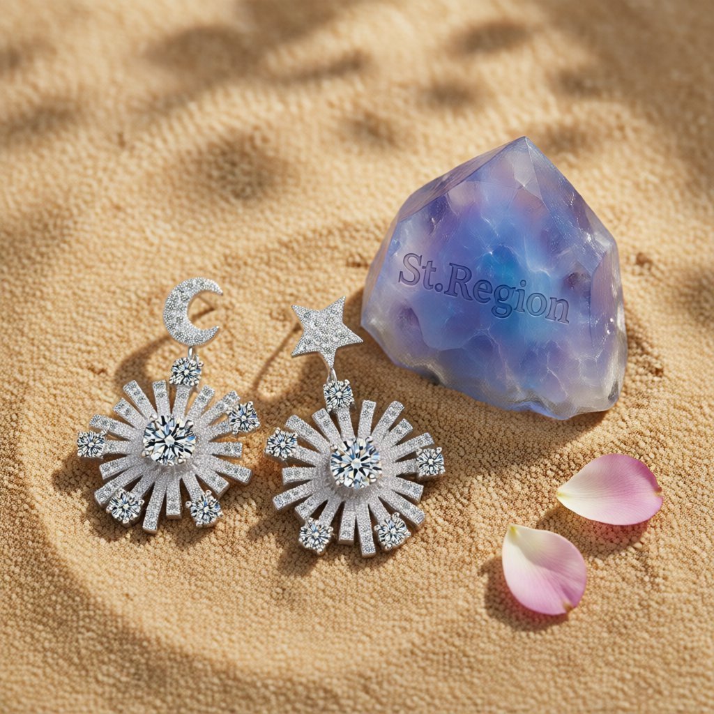 Cubic Zirconia & Silver-Plated Star Under Moon Drop Earrings