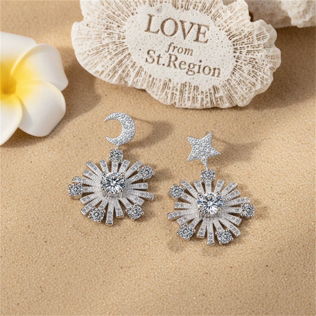 Cubic Zirconia & Silver-Plated Star Under Moon Drop Earrings