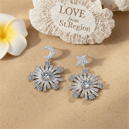 Cubic Zirconia & Silver-Plated Star Under Moon Drop Earrings