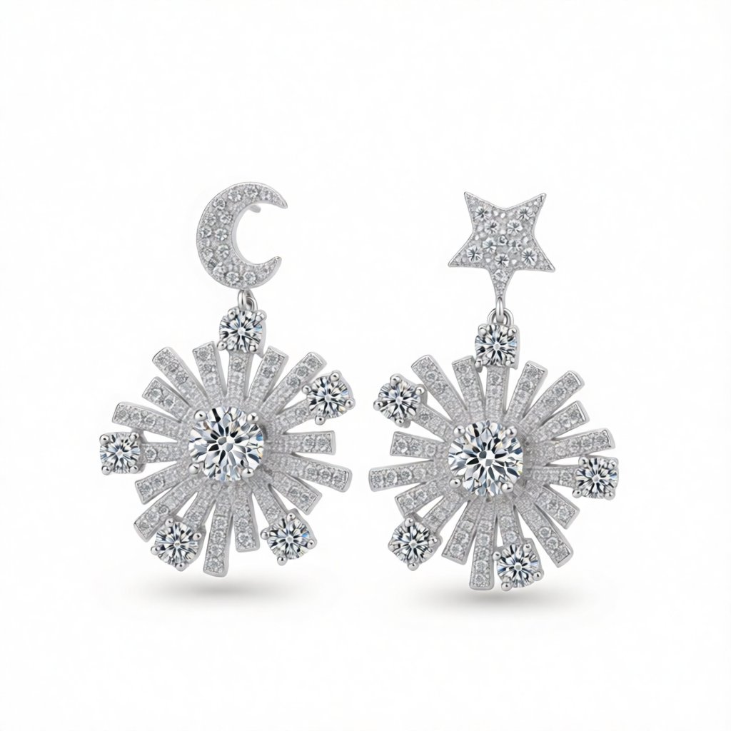 Cubic Zirconia & Silver-Plated Star Under Moon Drop Earrings