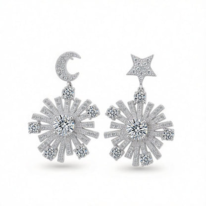 Cubic Zirconia & Silver-Plated Star Under Moon Drop Earrings