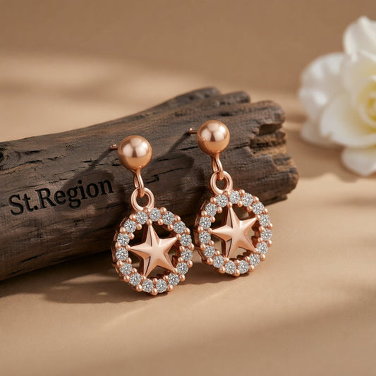 Cubic Zirconia & 18K Rose Gold-Plated Star & Circle Drop Earrings