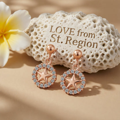Cubic Zirconia & 18K Rose Gold-Plated Star & Circle Drop Earrings