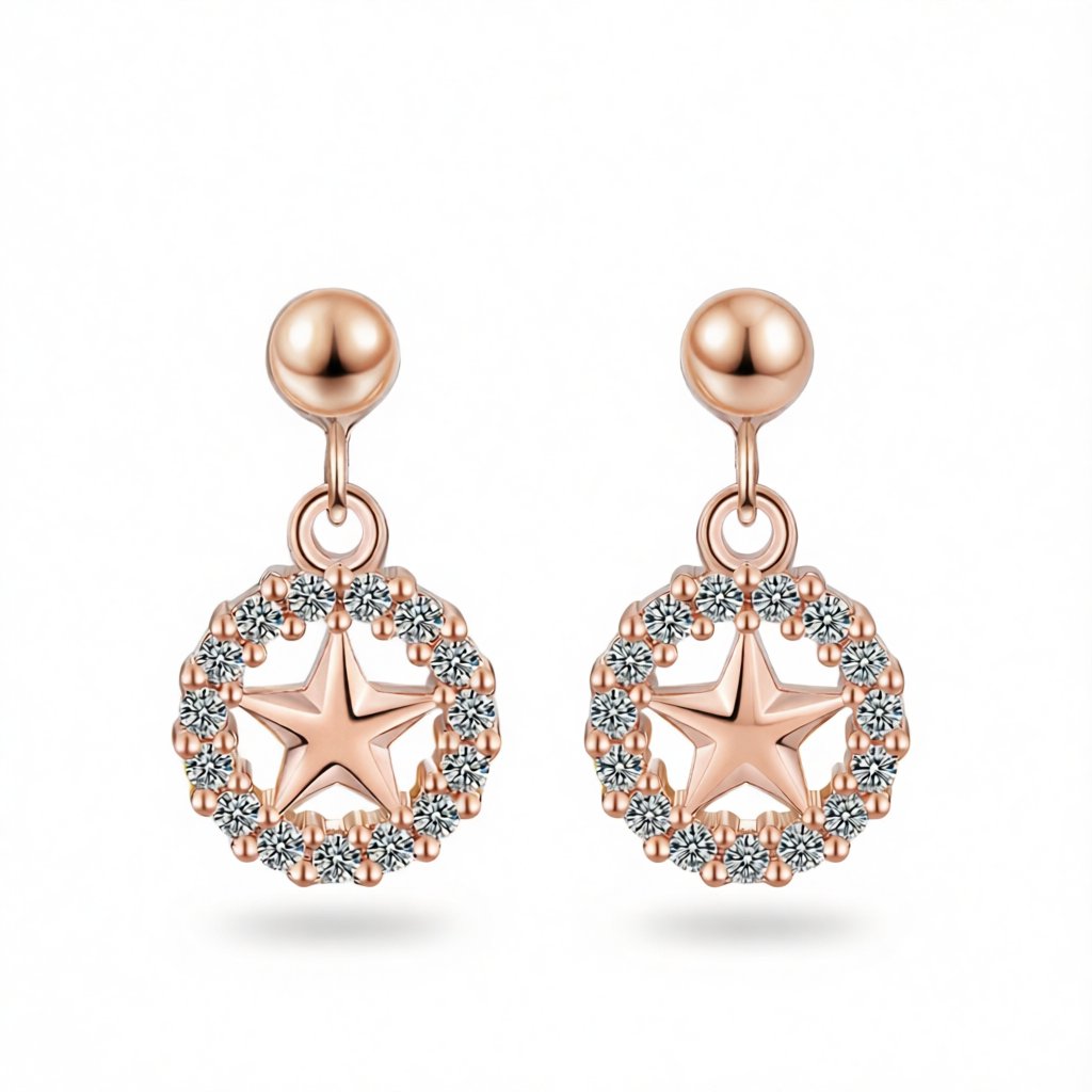 Cubic Zirconia & 18K Rose Gold-Plated Star & Circle Drop Earrings