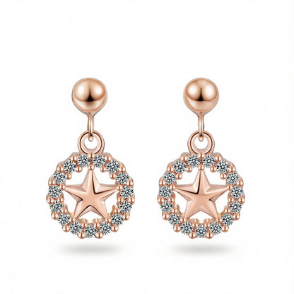 Cubic Zirconia & 18K Rose Gold-Plated Star & Circle Drop Earrings