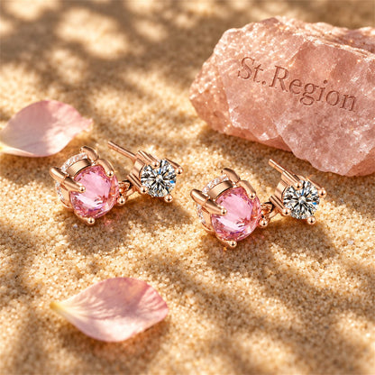 Pink Crystal and Cubic Zirconia 18K Rose Gold-Plated Drop Earrings, rose gold drop earrings for women, detail close-up