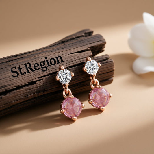 Pink Crystal and Cubic Zirconia 18K Rose Gold-Plated Drop Earrings, rose gold drop earrings for women, front view