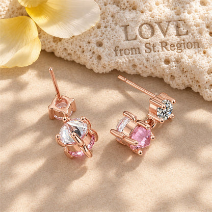 Pink Crystal and Cubic Zirconia 18K Rose Gold-Plated Drop Earrings, rose gold drop earrings for women, lifestyle look