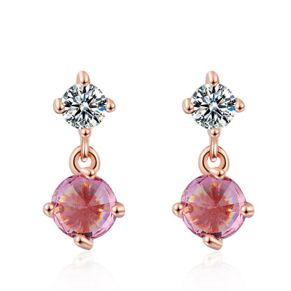 Pink Crystal and Cubic Zirconia 18K Rose Gold-Plated Drop Earrings, rose gold drop earrings for women, side view
