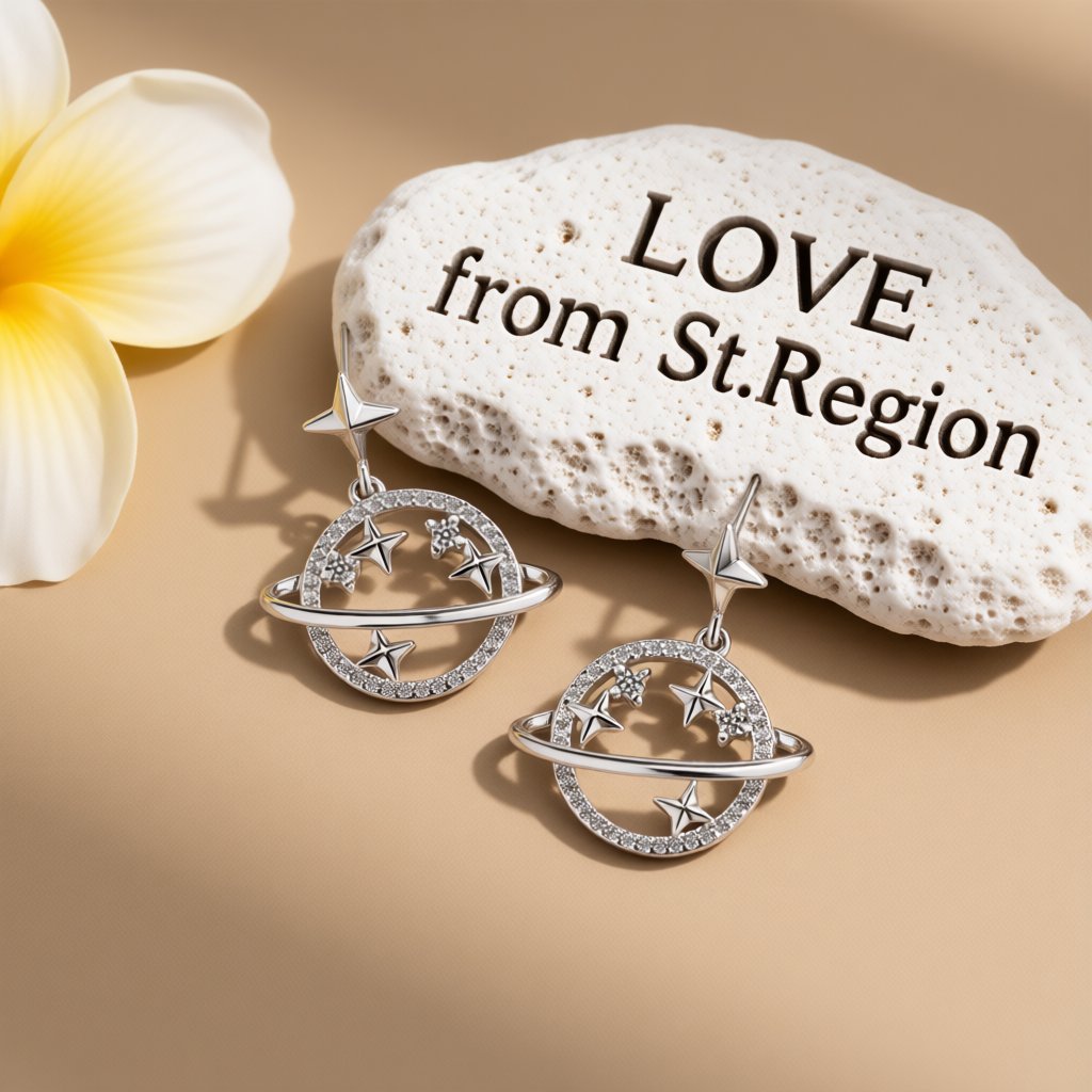 Cubic Zirconia and Silver-Plated Planet Drop Earrings, silver drop earrings for women, lifestyle look