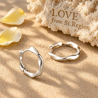 Silver-Plated Wave Huggie Earring, silver huggie earrings, botanical inspired, lifestyle look