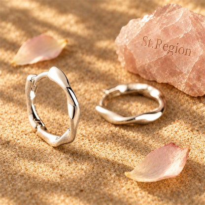 Silver-Plated Wave Huggie Earring, silver huggie earrings, botanical inspired, detail close-up