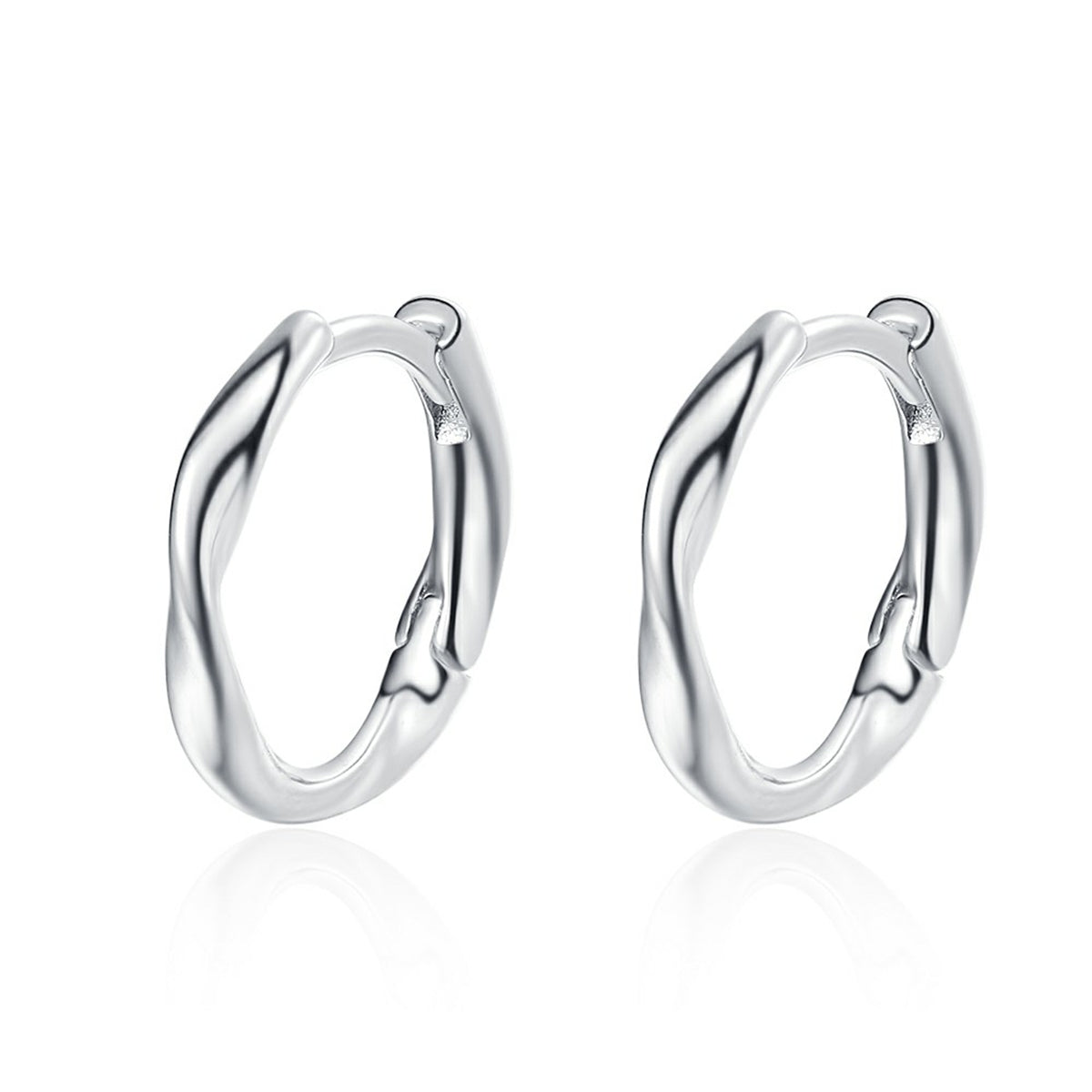 Silver-Plated Wave Huggie Earring, silver huggie earrings, botanical inspired, side view