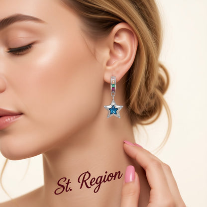 Blue Crystal and Cubic Zirconia Star Huggie Earrings, huggie earrings, botanical inspired, styled look