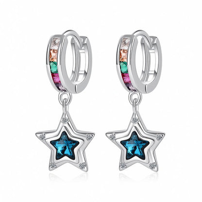 Blue Crystal and Cubic Zirconia Star Huggie Earrings, huggie earrings, botanical inspired, side view