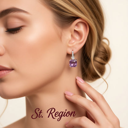 Purple Crystal and Cubic Zirconia Princess-Cut Huggie Earrings, huggie earrings, elegant gift for her, styled look