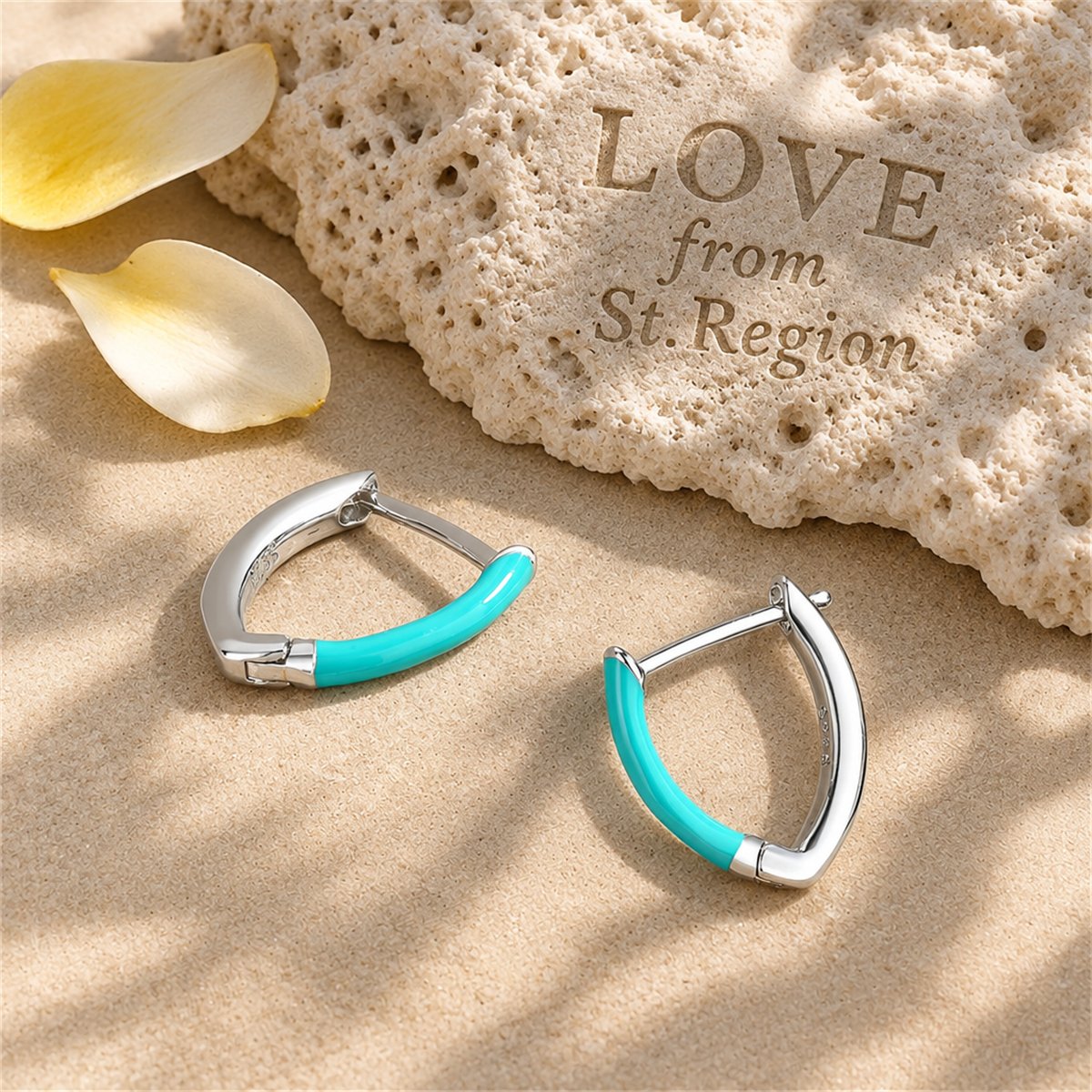 Green Enamel and Silver-Plated Triangle Huggie Earrings, silver huggie earrings, everyday style, lifestyle look