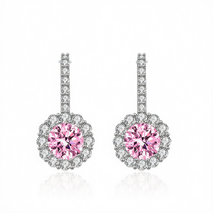 Pink Crystal & Cubic Zirconia Silvertone Round Dangle Earrings