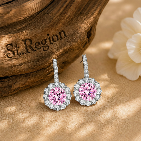 Pink Crystal & Cubic Zirconia Silvertone Round Dangle Earrings