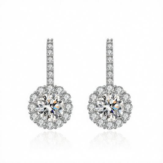 Clear Crystal & Cubic Zirconia Silvertone Round Dangle Earrings