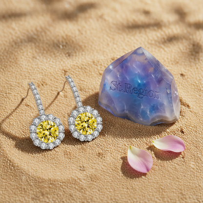 Yellow Crystal & Cubic Zirconia Silvertone Round Dangle Earrings