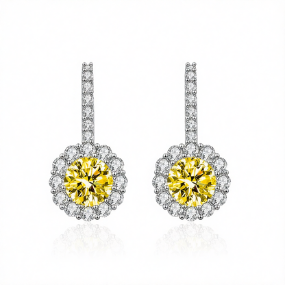 Yellow Crystal & Cubic Zirconia Silvertone Round Dangle Earrings