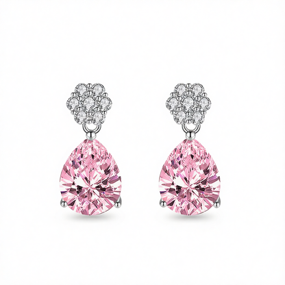Cubic Zirconia & Pink Crystal Floral Drop Earrings