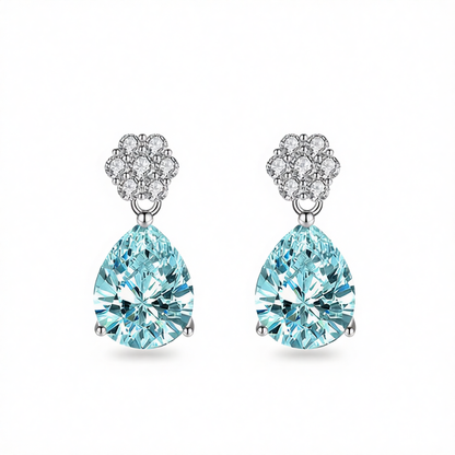 Cubic Zirconia & Blue Crystal Floral Drop Earrings