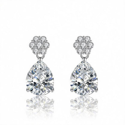 Cubic Zirconia and Clear Crystal Floral Drop Earrings, drop earrings for women, botanical inspired, side view