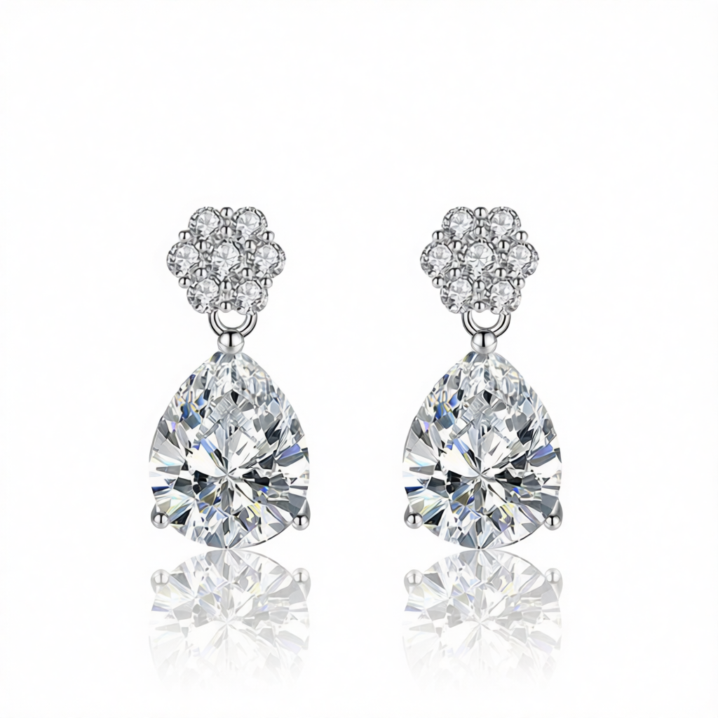 Cubic Zirconia & Clear Crystal Floral Drop Earrings