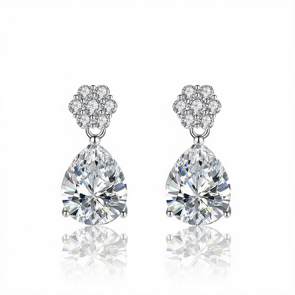 Cubic Zirconia & Clear Crystal Floral Drop Earrings