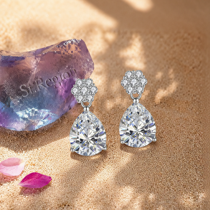 Cubic Zirconia & Clear Crystal Floral Drop Earrings