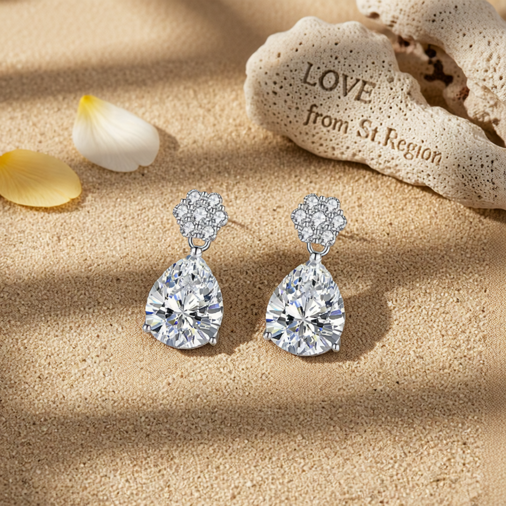 Cubic Zirconia & Clear Crystal Floral Drop Earrings