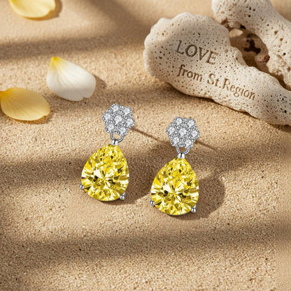 Cubic Zirconia and Yellow Crystal Floral Drop Earrings, drop earrings for women, lifestyle look