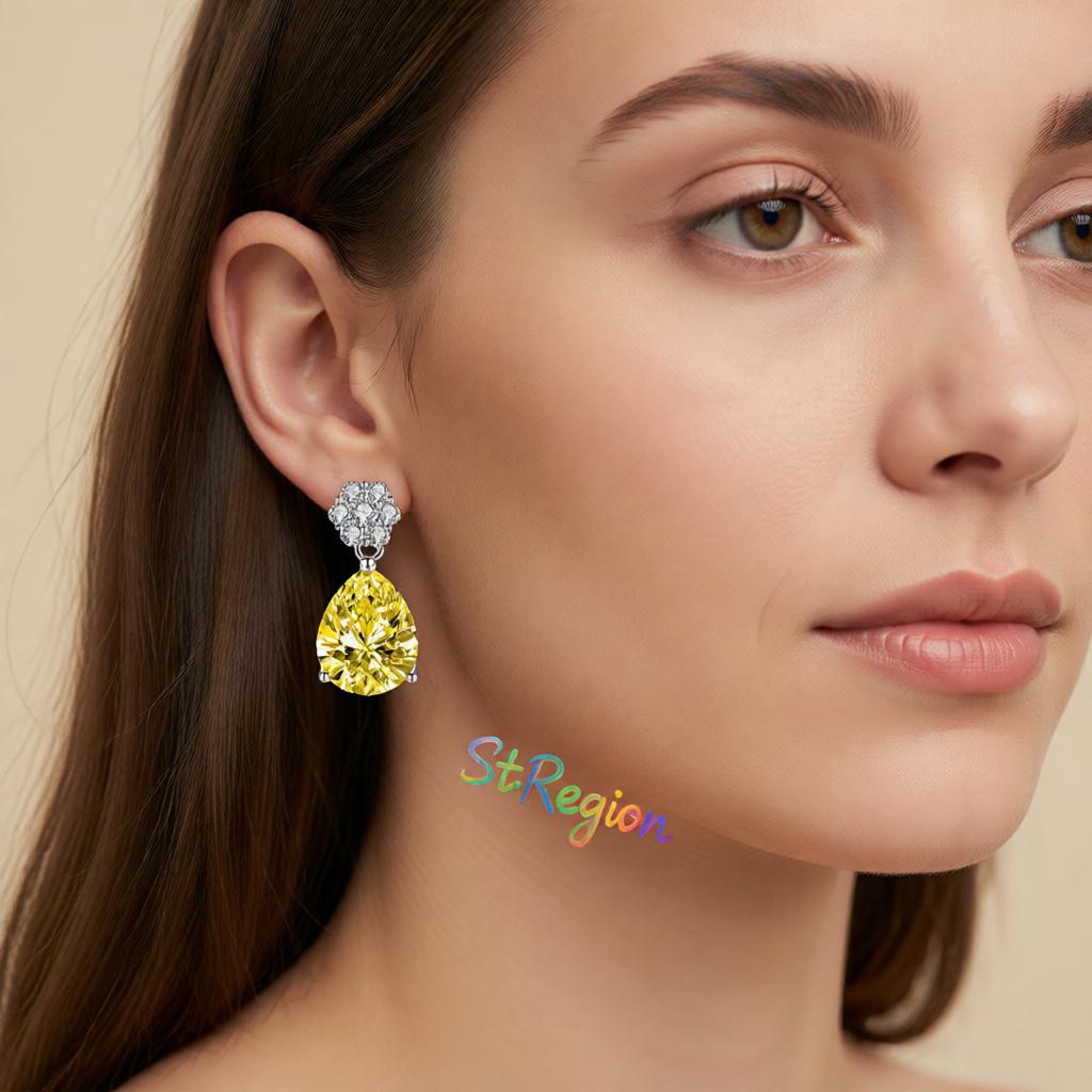 Cubic Zirconia and Yellow Crystal Floral Drop Earrings, drop earrings for women, dainty minimalist design, styled look