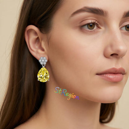 Cubic Zirconia and Yellow Crystal Floral Drop Earrings, drop earrings for women, dainty minimalist design, styled look