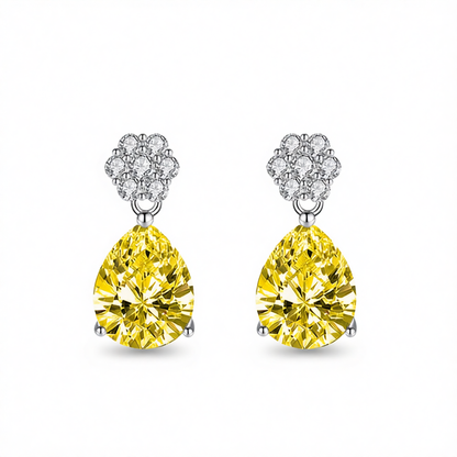 Cubic Zirconia & Yellow Crystal Floral Drop Earrings