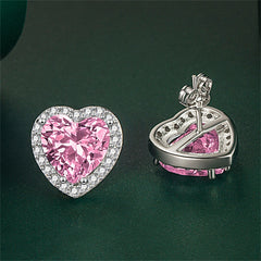 Pink Crystal & Cubic Zirconia Silver-Plated Halo Heart Stud Earrings