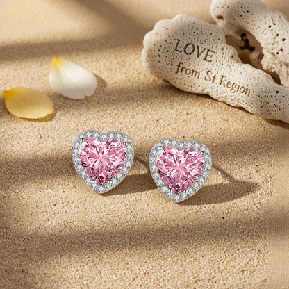 Pink Crystal & Cubic Zirconia Silvertone Halo Heart Stud Earrings