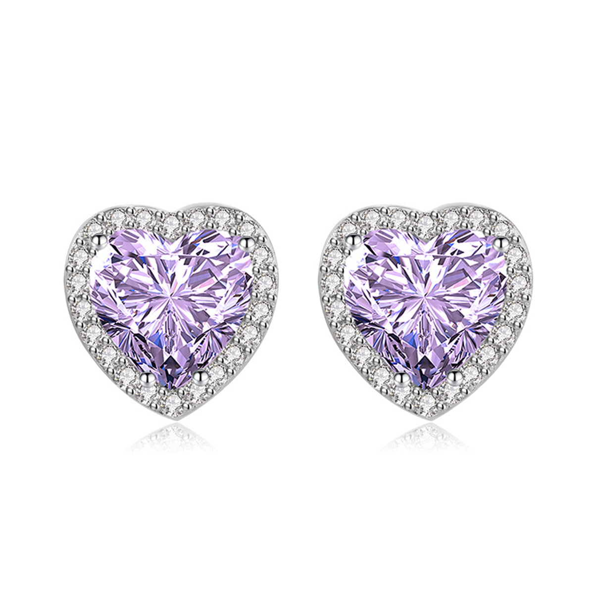 Purple Crystal & Cubic Zirconia Silver-Plated Halo Heart Stud Earrings