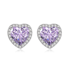 Purple Crystal & Cubic Zirconia Silver-Plated Halo Heart Stud Earrings