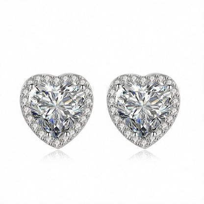 Clear Crystal and Cubic Zirconia Silvertone Halo Heart Stud Earrings, cubic zirconia stud earrings for women, side view