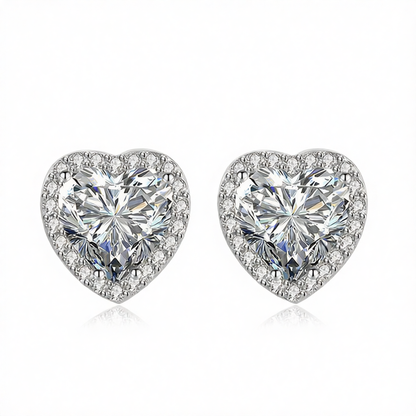 Clear Crystal & Cubic Zirconia Silvertone Halo Heart Stud Earrings