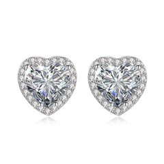 Clear Crystal & Cubic Zirconia Silver-Plated Halo Heart Stud Earrings