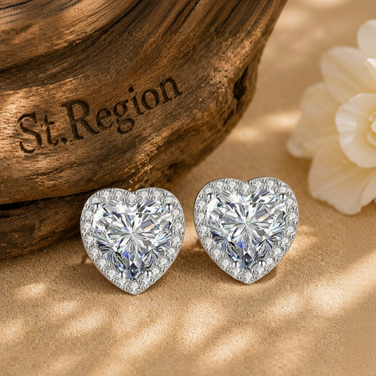 Clear Crystal & Cubic Zirconia Silvertone Halo Heart Stud Earrings