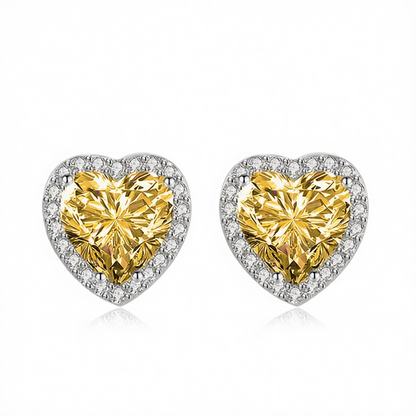 Yellow Crystal & Cubic Zirconia Silvertone Halo Heart Stud Earrings